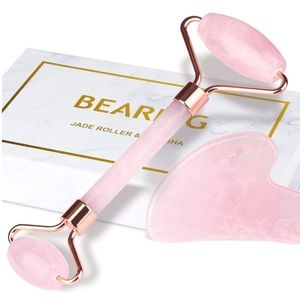 Jade Roller & Gua Sha Set Anti-Aging Rose Quartz for Skincare Facial Massager